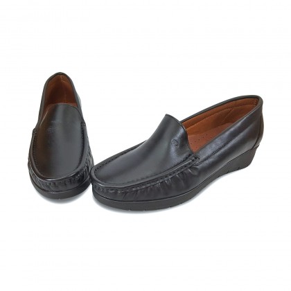 Women Soft Leather Wedged Loafers 1701 Black, by Casual