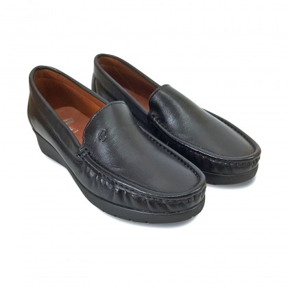 Women Soft Leather Wedged Loafers 1701 Black, by Casual