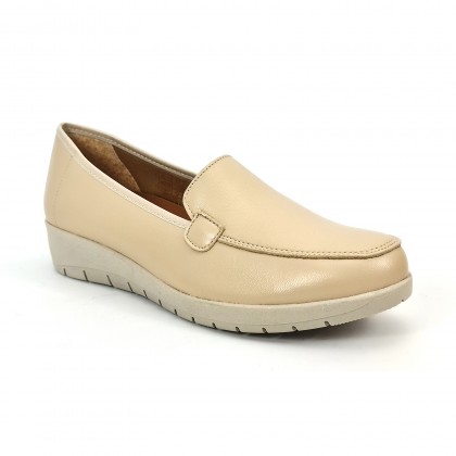 Women Soft Leather Comfort Loafers Removable Insole 12701 Beige, by Amelie