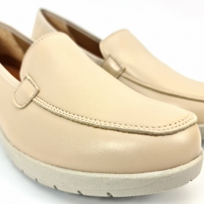 Women Soft Leather Comfort Loafers Removable Insole 12701 Beige, by Amelie