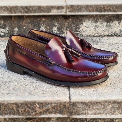 Mens Florentik Leather Beefroll Tasseled Loafers Leather Sole 702 Burgundy, by Manuel Medrano