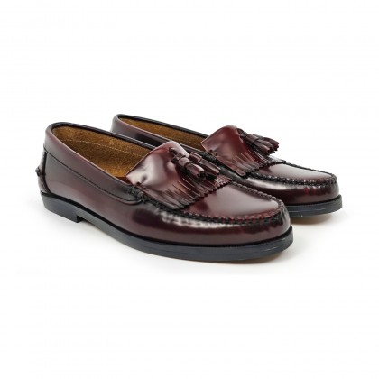 Womens Florentik Leather Beefroll Tassels Loafers Rubber Sole 507 Burgundy, by María Tovar