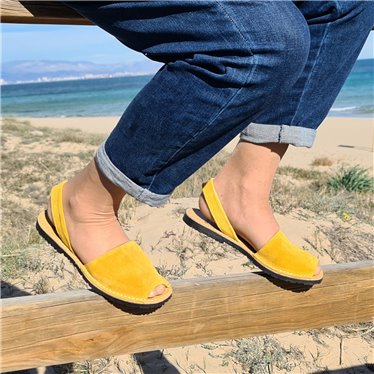 Women's Split Leather Flat Menorcan Sandals 202 Mustard, by C. Ortuño