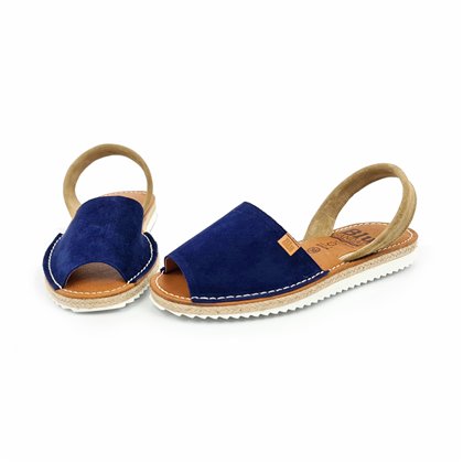 Womens Platform Split Leather Menorcan Sandals Padded Insole 15202 Navy, by C. Ortuño