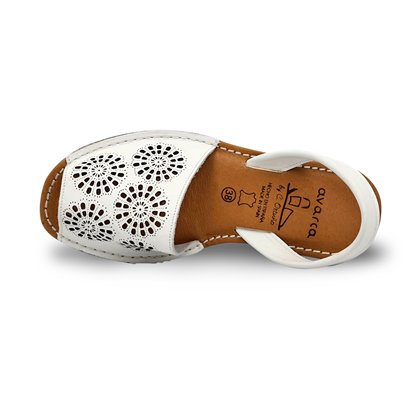 Womens Wedged Openwork Leather Menorcan Sandals Padded Insole 3471 White, by C. Ortuño
