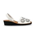 Womens Wedged Openwork Leather Menorcan Sandals Padded Insole 3471 White, by C. Ortuño
