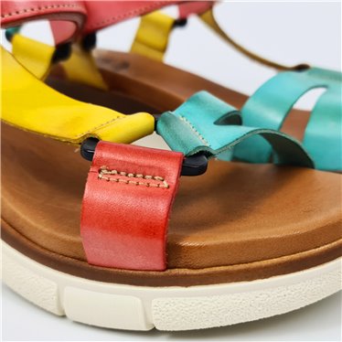 Sandalias Cuña Mujer Piel Velcro Plantilla Acolchada 54322 Multicolor, de Blusandal