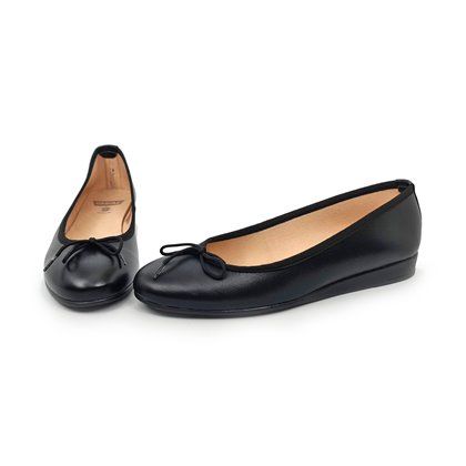Womens Leather Low Wedged Ballerinas Bow 210 Black, by Casual