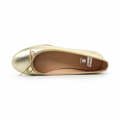 Womens Leather Flat Ballerinas Bow 7000 Platinum, by Casual