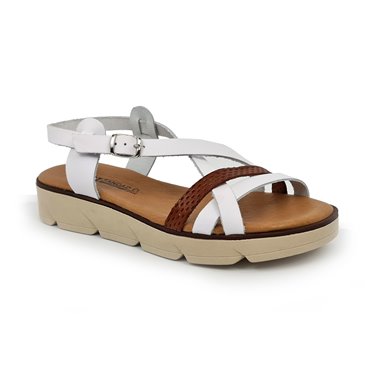 Womens Leather Flat Sandals Padded Insole 22106 White, by Blusandal
