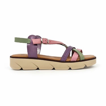 Womens Leather Flat Sandals Padded Insole 22106 Multicolor, by Blusandal