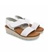 Womens Engraved Leather Low Wedged Sandals Padded Insole Velcro 22275 White, by Blusandal