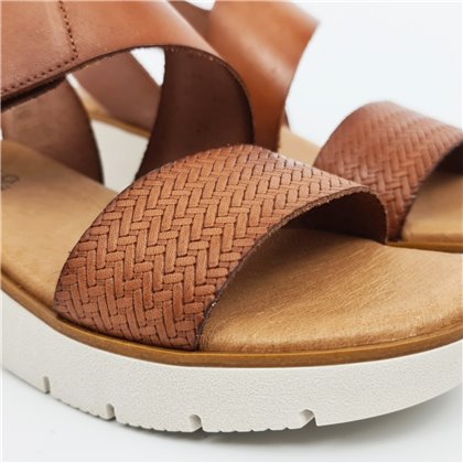 Womens Engraved Leather Low Wedged Sandals Padded Insole Velcro 22275 Leather, by Blusandal