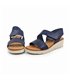 Womens Engraved Leather Low Wedged Sandals Padded Insole Velcro 22275 Navy, by Blusandal