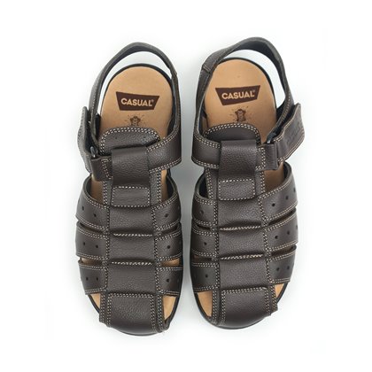Men's Leather Californian Sandals Velcro Fitting 37006 Brown, by Morxiva Casual Shoes