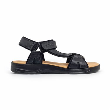 Men's Leather Californian Sandals Velcro Fitting 37003 Black, by Morxiva Casual Shoes