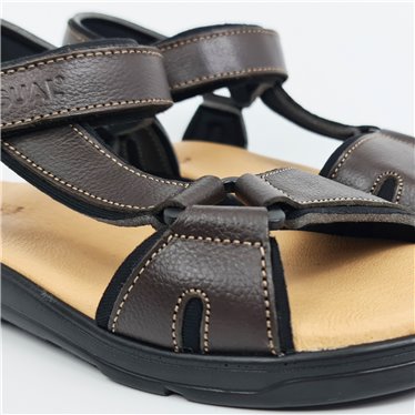 Men's Leather Californian Sandals Velcro Fitting 37003 Brown, by Morxiva Casual Shoes