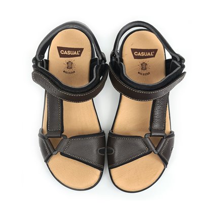 Men's Leather Californian Sandals Velcro Fitting 37003 Brown, by Morxiva Casual Shoes
