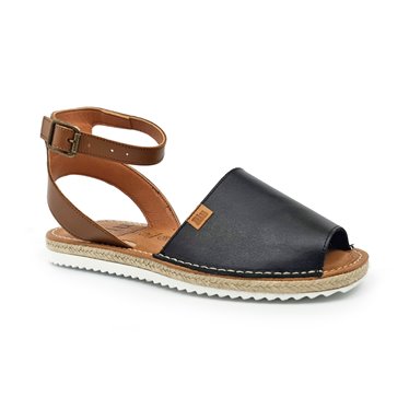 Avarcas Menorquinas Mujer Piel Correa Tobillo Plantilla Acolchada 15201 Negro, de C. Ortuño