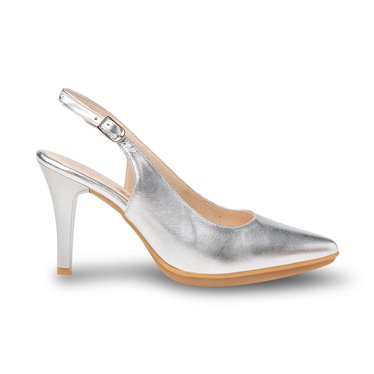 Zapatos De Salón Descubierto Mujer Piel Metalizada Tacón Alto 1495 Plata, de Eva Mañas