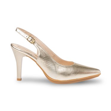 Zapatos De Salón Descubierto Mujer Piel Metalizada Tacón Alto 1495 PlatIno, de Eva Mañas