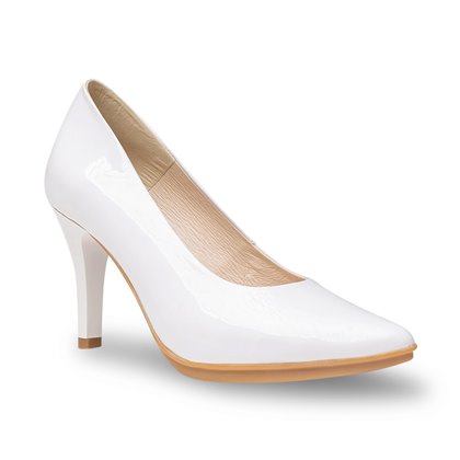 Zapatos De Salón Mujer Piel Charol Tacón Alto 1499 Blanco, de Eva Mañas