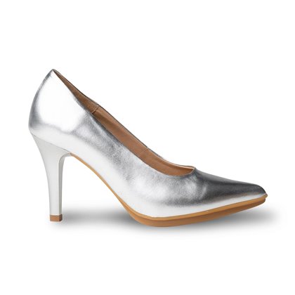 Zapatos De Salón Mujer Piel Napa Metalizada Tacón Alto 1500 Plata, de Eva Mañas