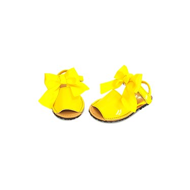 Childrens Synthetic Patent Menorcan Sandals Satin Bow 268 Yellow, by Pisable