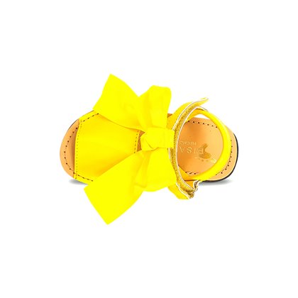 Childrens Synthetic Patent Menorcan Sandals Satin Bow 268 Yellow, by Pisable
