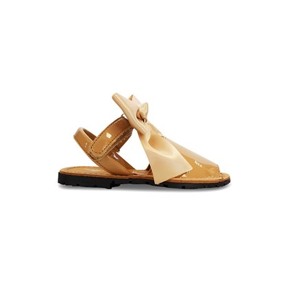 Childrens Synthetic Patent Menorcan Sandals Satin Bow 268 Beige, by Pisable