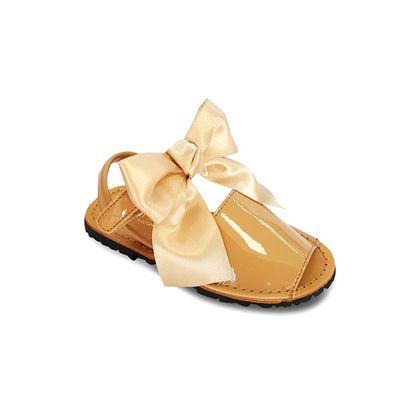 Childrens Synthetic Patent Menorcan Sandals Satin Bow 268 Beige, by Pisable