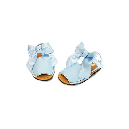 Childrens Synthetic Patent Menorcan Sandals Satin Bow 268 Sky Blue, by Pisable