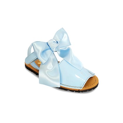 Childrens Synthetic Patent Menorcan Sandals Satin Bow 268 Sky Blue, by Pisable