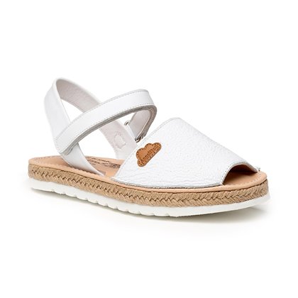 Girls Engraved Leather Menorcan Sandals Padded Insole Velcro 226 White, by AngelitoS