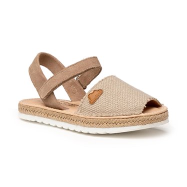 Girls Suede and Sackcloth Menorcan Sandals Padded Insole Velcro 225 Taupe, by AngelitoS