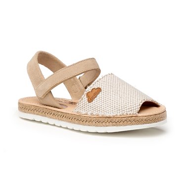 Girls Suede and Sackcloth Menorcan Sandals Padded Insole Velcro 225 Beige, by AngelitoS