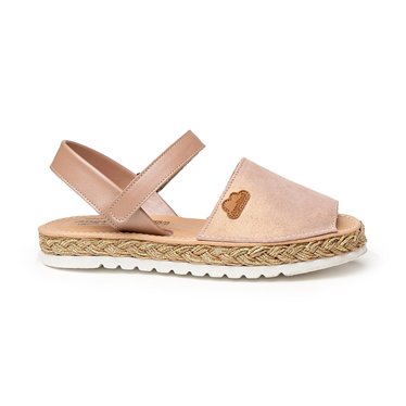 Girls Metallic Nappa Leather and Glitter Suede Menorcan Sandals Padded Insole Velcro 222 Nude, by AngelitoS
