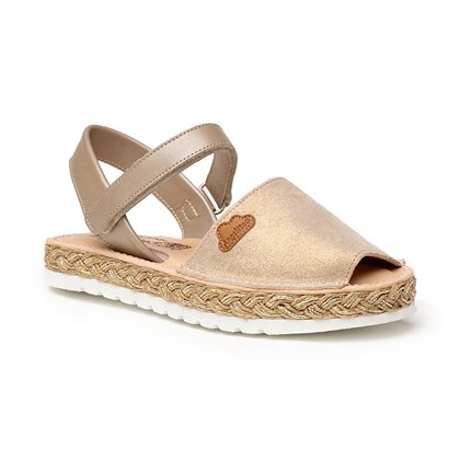 Girls Metallic Nappa Leather and Glitter Suede Menorcan Sandals Padded Insole Velcro 222 Taupe, by AngelitoS