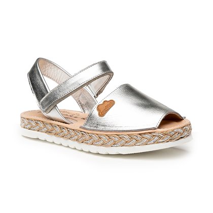Girls Metallic Nappa Leather Menorcan Sandals Padded Insole Velcro 221 Silver, by AngelitoS