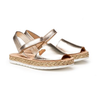 Girls Metallic Nappa Leather Menorcan Sandals Padded Insole Velcro 221 Platinum, by AngelitoS