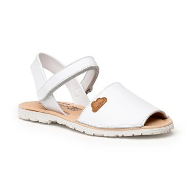 Girls Nappa Leather Menorcan Sandals Padded Insole Velcro 220 White, by AngelitoS
