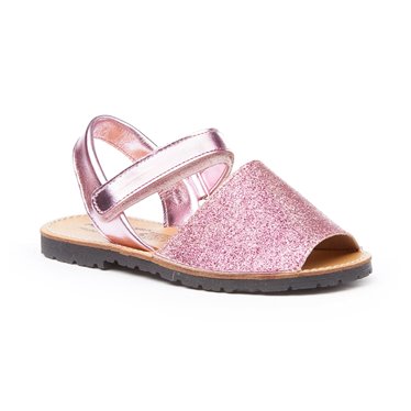 Girls Patent and Glitter Leather Menorcan Sandals Velcro 208 Pink, by AngelitoS
