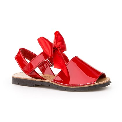 Girls Patent Leather Menorcan Sandals Satin Bow Velcro 206 Red, by AngelitoS