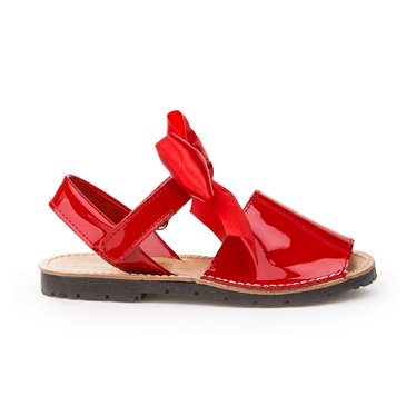 Girls Patent Leather Menorcan Sandals Satin Bow Velcro 206 Red, by AngelitoS