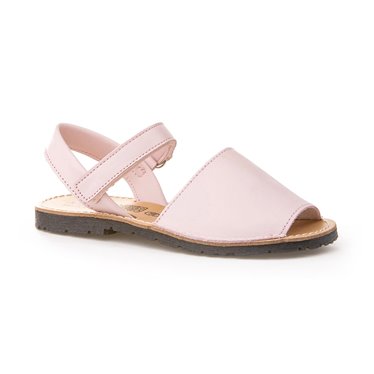 Girls Nappa Leather Menorcan Sandals Velcro 202 Pink, by AngelitoS