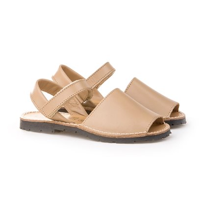 Girls Nappa Leather Menorcan Sandals Velcro 202 Camel, by AngelitoS