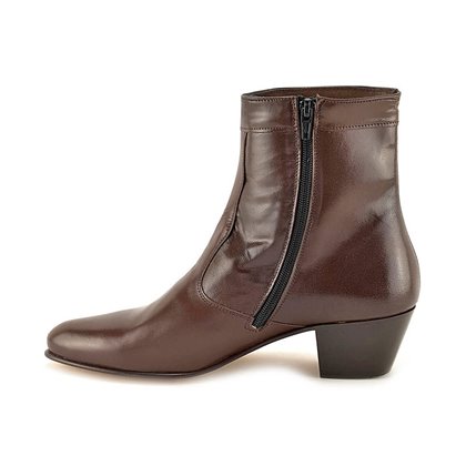 Man Leather Cuban Heel Ankle Boots Leather Sole Leather Linning 508 Mahogany, by Donattelli Marttely Design
