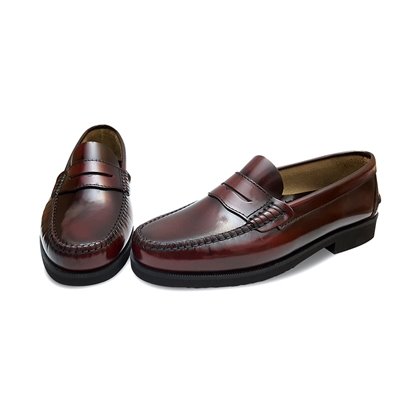 Man Leather Beefroll Penny Loafers Rubber Sole 350AL Bordeaux, by Latino