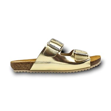 Woman Metallic Leather Bio Sandals Cork Sole Padded Insole 896 Platinum, by BluSandal