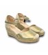 Womens Leather aNd Fabric Low Wedged Valencian Espadrilles 295 Platinum, by Amelie